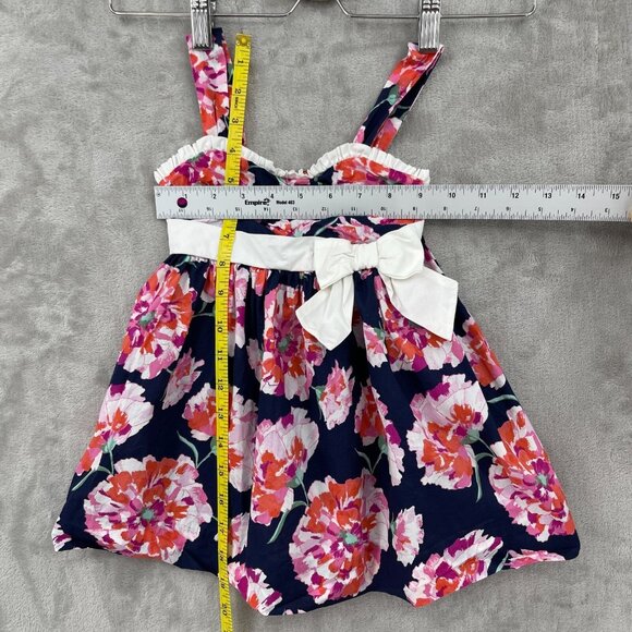 Janie and Jack Months Navy Pink Floral Cotton Sun Dress Ruffle Bow - Picture 9 of 9
